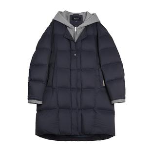 ELLE90白鸭绒假两件连帽长款羽绒服女2025冬新款加绒加厚保暖外套