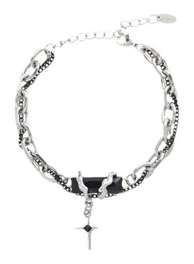 欧美黑宝石芒星嘻哈手链