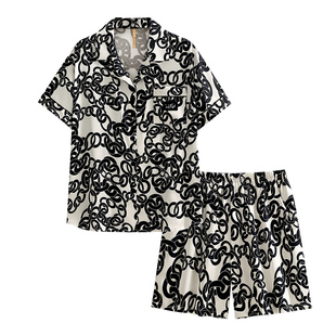 家乐芬睡衣女款夏季夏款冰丝绸短袖短裤仿真丝绸家居服高级感套装