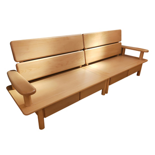 榉木实木沙发客厅四人位贵妃沙发组合实木抽屉储物沙发冬夏两用