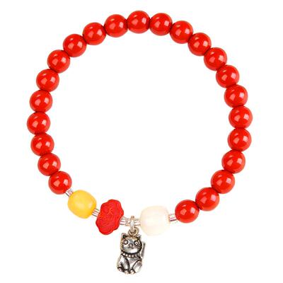 天然原矿朱砂如意福猫手串