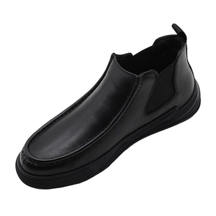 2025冬季加绒二棉男鞋时尚纯色高帮鞋男套筒百搭真皮休闲鞋一脚蹬