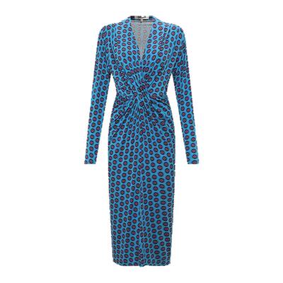 DVF蓝色花型波点连衣裙