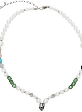 骷髅珍珠宝石拼接质感项链官方