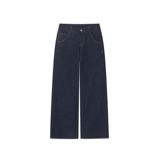 CountryMoment 老钱风美式复古深蓝色牛仔裤女宽松直筒中低腰裤子