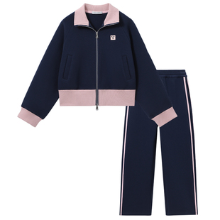 英氏女童套装2026春季新款儿童学院大童运动裤休闲卫衣外套两件套