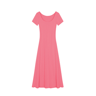 alex stevens纯色修身短袖连衣裙女度假长裙秋夏季垂感中长款裙子