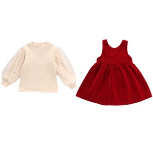 女童连衣裙套装冬季韩版洋气红色新年衣服儿童时髦加绒拜年服裙子