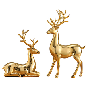 创意家居现代轻奢北欧电镀金色鹿摆件麋鹿摆件客厅桌面简约工艺品