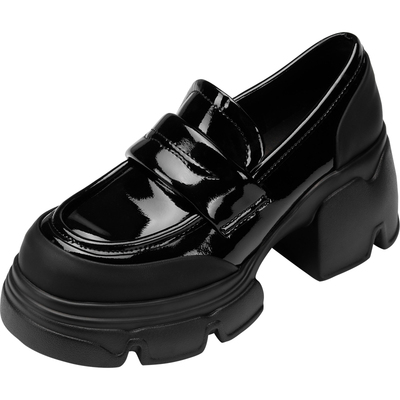 Hongkee/红科女鞋2024春英伦风圆头jk厚底乐福鞋粗跟单鞋HD94D100