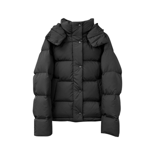 alex stevens超好看黑色短款羽绒服女冬连帽加厚白鸭绒面包服外套
