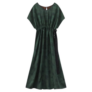 萧娘【秋水伊人】纱罗香云纱连衣裙抽绳系带V领新中式气质裙5464