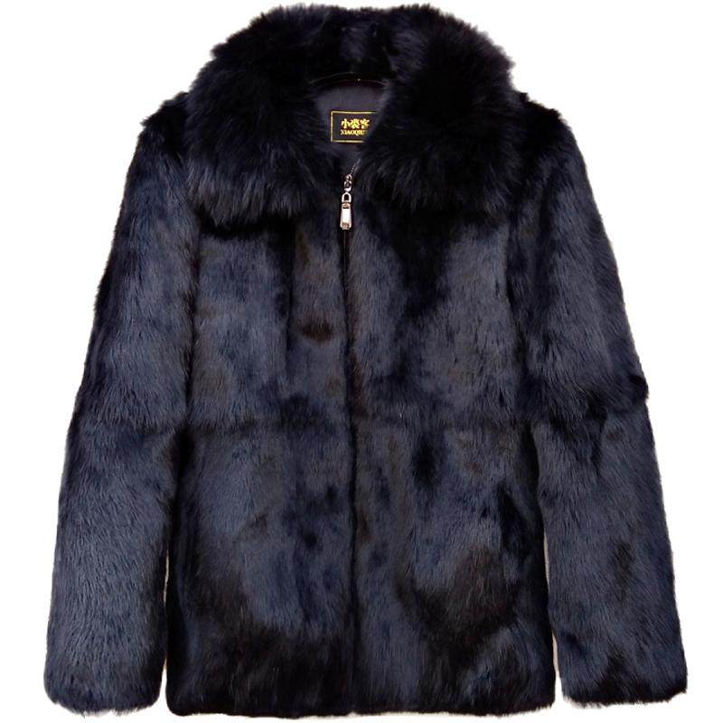 男上衣秋冬新款整皮兔毛皮草外套皮毛一体狐狸毛翻领连帽立领长袖