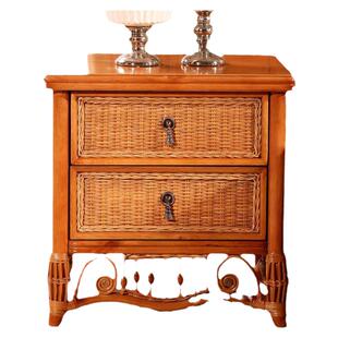 真藤床头柜藤制矮柜藤艺多用柜印尼植物藤木藤编单门双抽屉床头柜