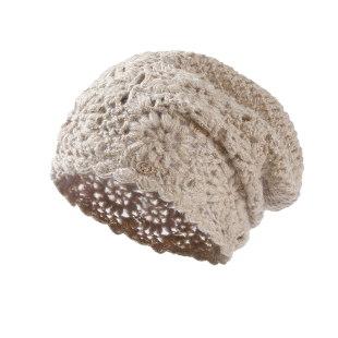 CACUSS手工钩花镂空帽子女秋冬季新款堆堆帽毛线帽编织针织帽冷帽