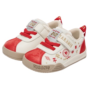泰兰尼斯宝宝学步鞋春季新款红色童鞋新年款防滑软底男女童面包鞋