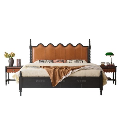 法式复古双人实木涟漪床