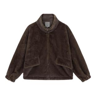 OTHERSTORE 糖炒栗子 复古咖色仿貂毛保暖外套上衣女显瘦短款夹克