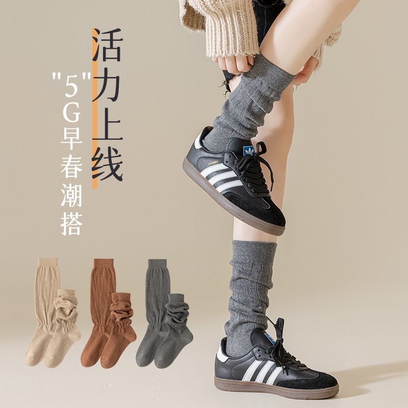 加长堆堆袜子女春秋款棉无骨宽松韩版中长筒小腿袜配靴子皮鞋潮
