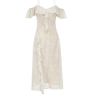 ONLY2025夏季新款度假风不规则荷叶边开衩垂感V领细吊带连衣裙女