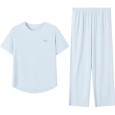 红豆【小海风】冰丝凉感无痕情侣睡衣女短袖可外穿家居服套装男夏