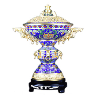 张向东作品带证书景泰蓝花瓶18寸万古吉熏香炉紫铜胎掐丝珐琅摆件