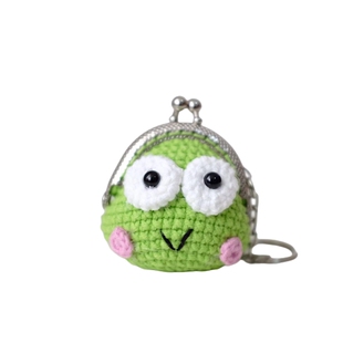 抖音同款卡通编织迷你青蛙硬币袋针织金口零钱包挂件钥匙扣手工*