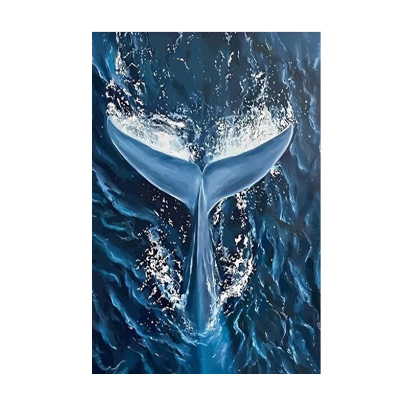 可班手绘油画深海鲸鱼尾客厅挂画