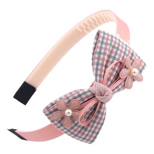 美少女儿童发箍韩版格子发卡女童女孩头箍头饰蝴蝶结带齿防滑发饰