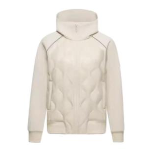 雪中飞鹅绒羽绒服女短款秋冬新款时尚连帽拼接保暖卫衣菱形格外套