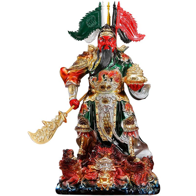 铜彩贴金祥龙关公神像武财神摆件