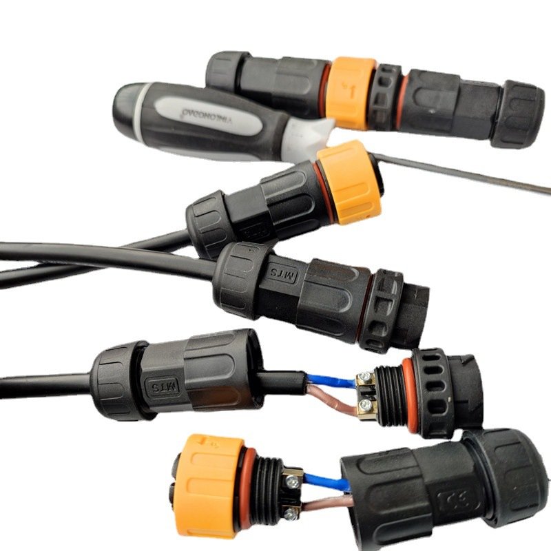 M19自锁式驳接 防水连接器 后接式电缆延长公母对接接头