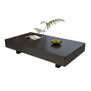 意式客厅长方形茶几轻奢高级感家用小户型岩板茶几黑色简约现代风