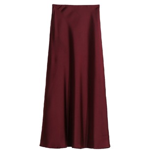 高级安哥拉酒红色醋酸缎面半身裙女秋冬2025新款鱼尾裙子长裙半裙