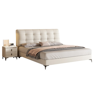 新款皮床轻奢奶油风现代简约床双人1.8米主卧婚床软包意式极简床