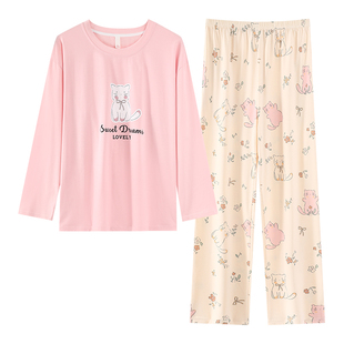 100％纯棉睡衣女春秋季长袖套装可外穿宽松可爱柔软家居服2025款