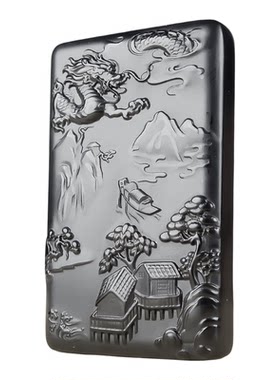 和田玉墨玉府上有龙山水吊坠挂件