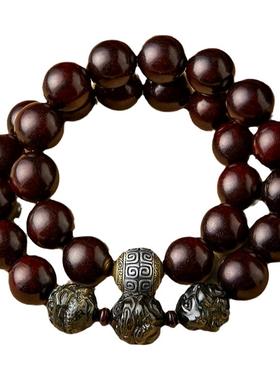 男女小叶紫檀原创设计三合金曜石