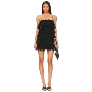 MORE TO COME 吊带连衣裙蓬松网纱黑色设计感短裙礼服裙REVOLVE