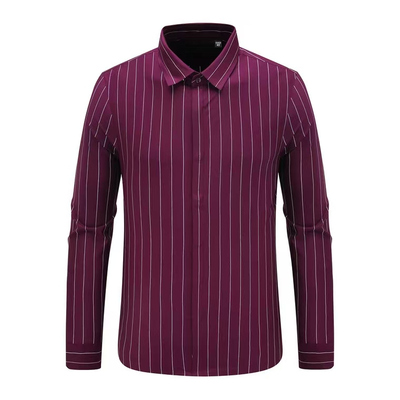 深紫色竖条纹93.3%棉长袖衬衫