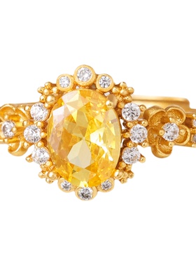 烟火繁黄活口满钻复古轻奢戒指
