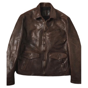 HDK(海觉）HORWEEN DRESSNER纯植鞣牛皮水洗机车夹克学友报童款