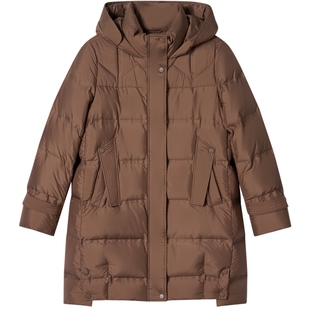 诗篇专选美拉德中长款宽松超轻连帽白鹅绒羽绒服冬款