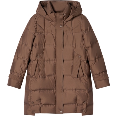 诗篇专选美拉德防泼水中长款宽松超轻连帽白鹅绒羽绒服冬款