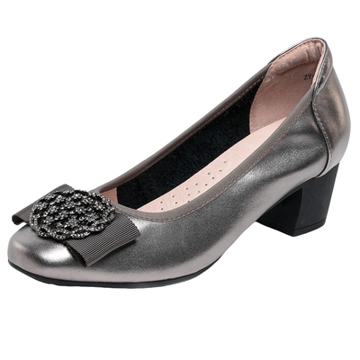 【牛皮】浅口单鞋女中跟2025秋季新款粗跟百搭软皮舒适妈妈鞋