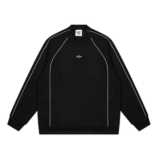 悟空有货美式高街反光条麂皮绒卫衣男潮牌设计感宽松运动圆领上衣