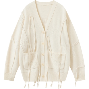 播商场同款不规则流苏针织开衫女秋冬新款宽松上衣BDS4UD3743