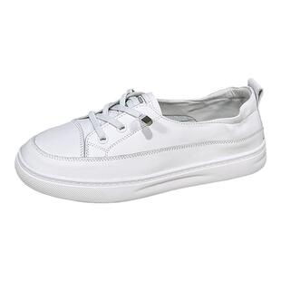 头层牛皮浅口小白鞋女秋透气2026新款百搭休闲平底女鞋一脚蹬单鞋