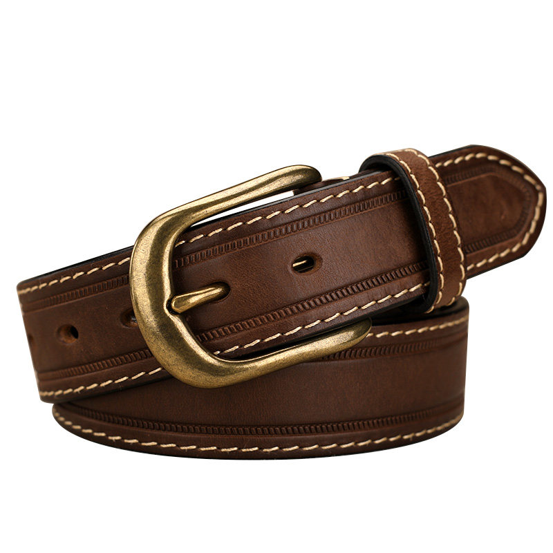 皮带男士真皮品牌头层纯牛皮铜扣复古腰带商务年轻人潮流牛仔裤带