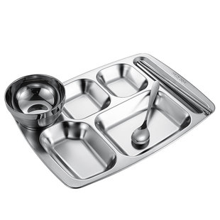 不锈钢餐盘分格食堂专用快餐盘套装学生成人饭盒餐具单位五格六格